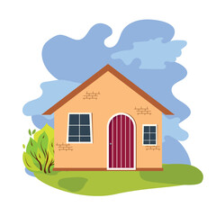 Fototapeta premium Country house illustration. Front view of tiny cute house in a flat design.