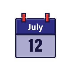  July 12, Calendar icon. Day, month. Meeting appointment time. Event schedule date. Flat vector illustration.