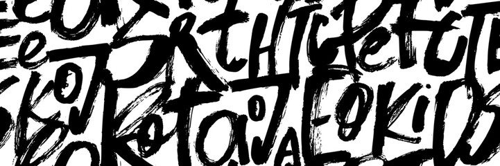 Grunge alphabet letters seamless pattern. Brush drawn graffiti style letters, typography background. Abstract seamless chaotic calligraphy pattern. Modern brush calligraphy, street art background. © Anastasiia Hevko