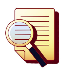 Document icon with magnifying glass. Retro PC user interface aestetic. 80s 90s old computer user interface element and vintage aesthetic icon.