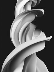 3d asbtract fold twisted geometry with white color and black background wallpaper