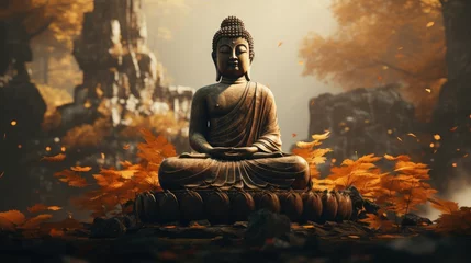 Deurstickers Buddha, monk, religion, meditation, peace and tranquility © Gizmo