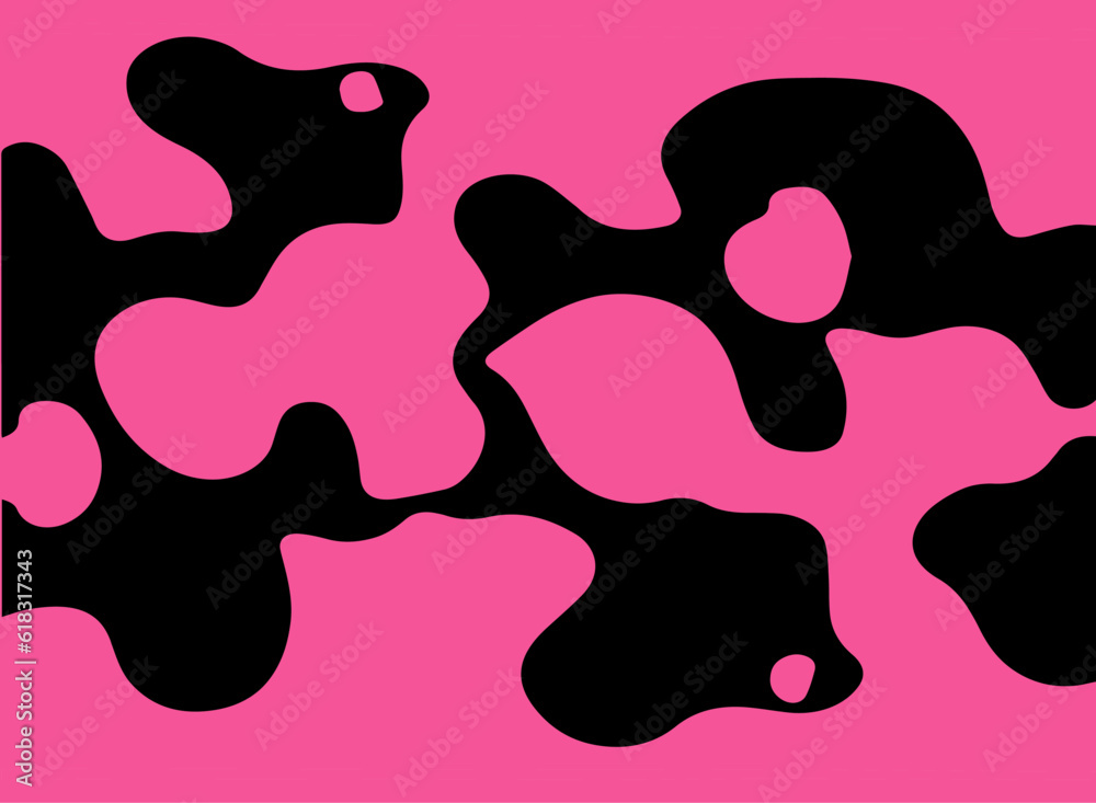 Poster abstract psychedelic black and pink backround with melting geometric shapes and lines in retro hippi