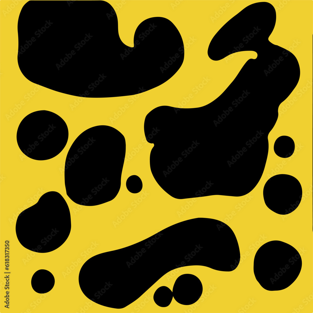 Poster Acid psychedelic black and yellow print with abstract melting blobs in retro hippie style.