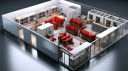 Depict a state of the art data center with rows of server racks, cooling systems, and redundant power supplies