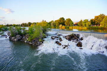 Waterfall on the Snake River in central city Idaho Falls	
