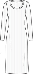 Women's Scoop-Neck Knit Dress. Technical fashion illustration. Front, white color. Women's CAD mock-up.