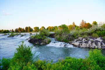 Waterfall on the Snake River in central city Idaho Falls