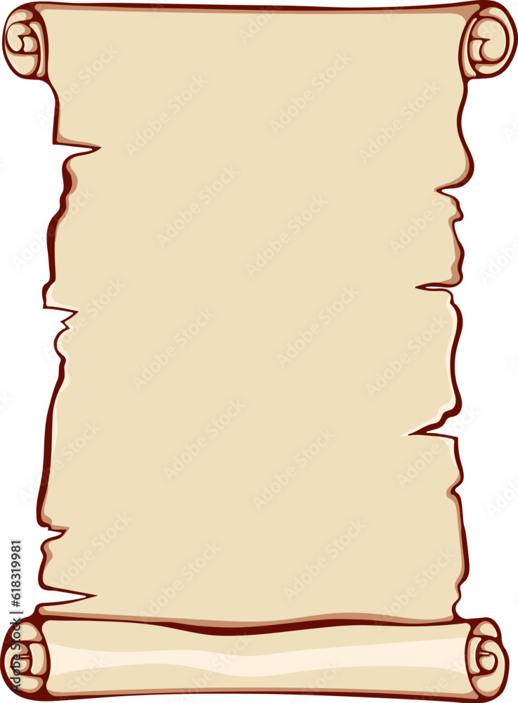 Aufkleber vertical scroll unrolled papyrus paper. ancient scroll with copyspace. vector illustrations in color