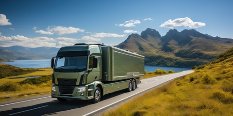 Truck on the highway on a sunny day, generative ai