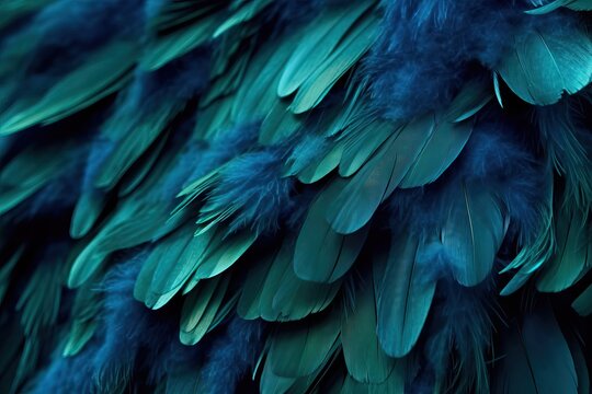 Premium Photo  Blue feathers closeup background generative ai