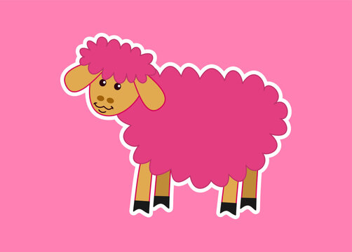 Young and cute sheep girl in profile and on a pink background - vector