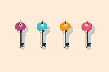 A set of four keys isolated on a background