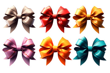set of bows isolated on white, clipart isolated on transparent background, generative ai