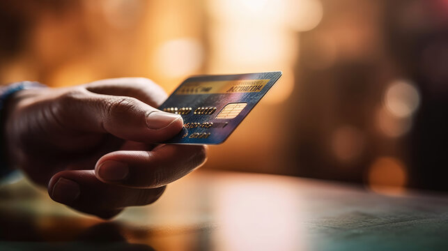 Close-up shot of person paying by credit card in shop