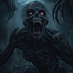 scary halloween zombie monster fear darkness ghoul - by generative ai - obrazy, fototapety, plakaty