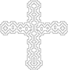 Cross with black and white geometrical patterns . 