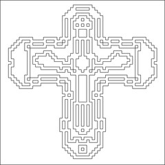 Cross with black and white geometrical patterns . 