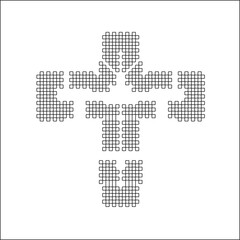 Cross with black and white geometrical patterns . 