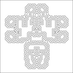 Cross with black and white geometrical patterns . 