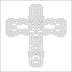 Cross with black and white geometrical patterns . 