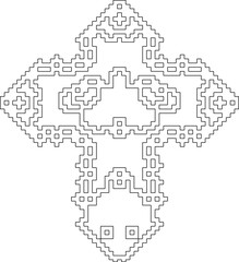 Cross with black and white geometrical patterns .  Line Art.