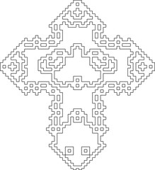 Cross with black and white geometrical patterns .  Line Art.