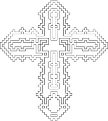 Cross with black and white geometrical patterns .  Line Art.