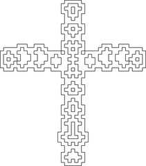Cross with black and white geometrical patterns .  Line Art.