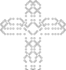 Cross with black and white geometrical patterns .  Line Art.
