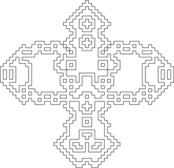 Cross with black and white geometrical patterns .  Line Art.