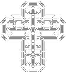 Cross with black and white geometrical patterns .  Line Art.