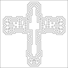 Cross with black and white geometrical patterns .  Line Art.