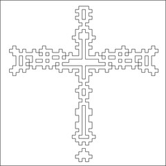 Cross with black and white geometrical patterns .  Line Art.