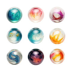 a series of floating translucent spheres abstract shape, 3d render style, isolated on a transparent background, generative ai