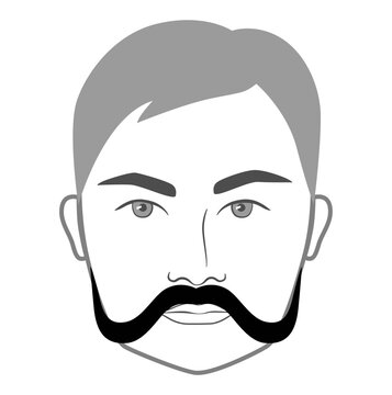Abhinandan moustache Beard style men face illustration Facial hair. Vector grey black portrait male Fashion template flat barber collection set. Stylish hairstyle isolated outline on white background.
