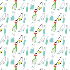 Seamless pattern background with cleaning product icons Vector