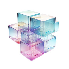 a series of floating translucent cubes abstract shape, 3d render style, isolated on a transparent background, generative ai