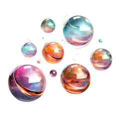 a series of levitating pulsating orbs abstract shape, 3d render style, isolated on a transparent background, generative ai