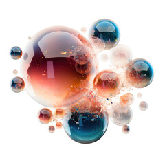 a cluster of transparent spheres each abstract shape, 3d render style, isolated on a transparent background, generative ai