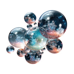 a cluster of transparent spheres each abstract shape, 3d render style, isolated on a transparent background, generative ai