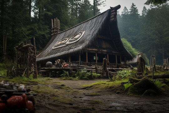 Illustration of a traditional indigenous home. Generative AI. 