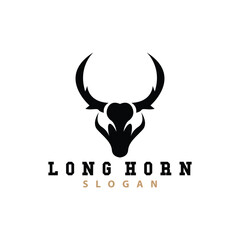 Long Horn Logo, Livestock Texas Ranch Bull Animal Vector, Retro Vintage Design, Silhouette Icon, Template Brand