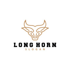 Long Horn Logo, Livestock Texas Ranch Bull Animal Vector, Retro Vintage Design, Silhouette Icon, Template Brand