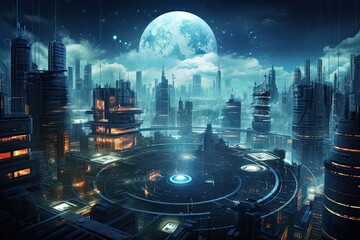 city of aliens and ufo, binary code tunnel, futuristic technology