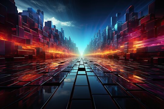 binary code tunnel, futuristic technology