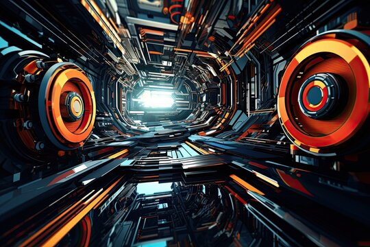 abstract technology background, binary code tunnel, futuristic technology