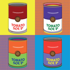 Set of different tomato soup pop art style comic Vector