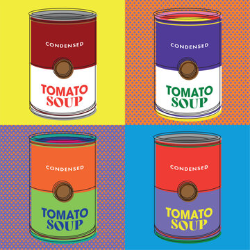 Set of different tomato soup pop art style comic Vector
