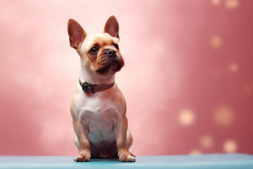 french bulldog puppy on pink background AI generative